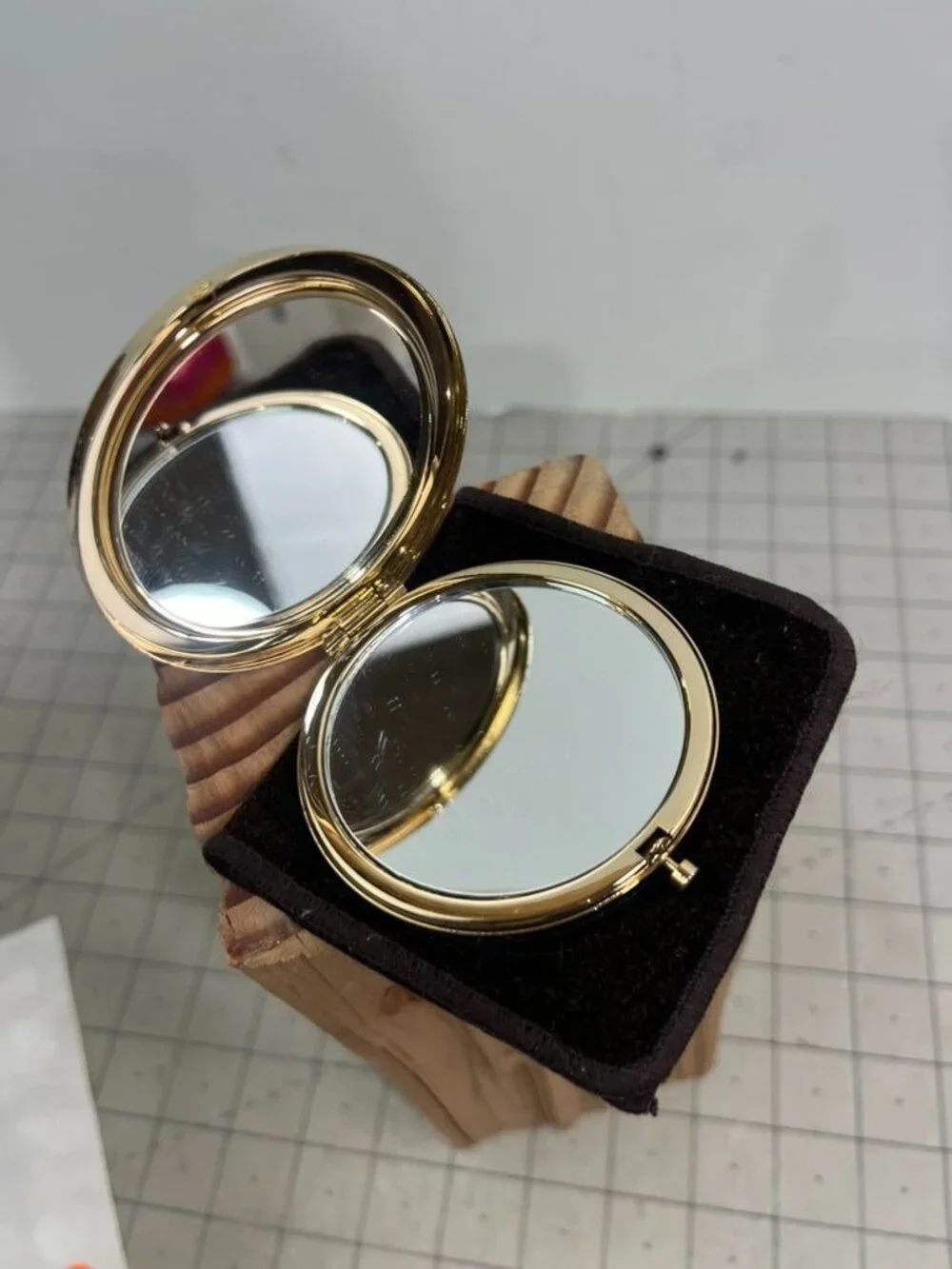 Michael Kors Gold Compact Mirror With Logo Design & Protective Pouch